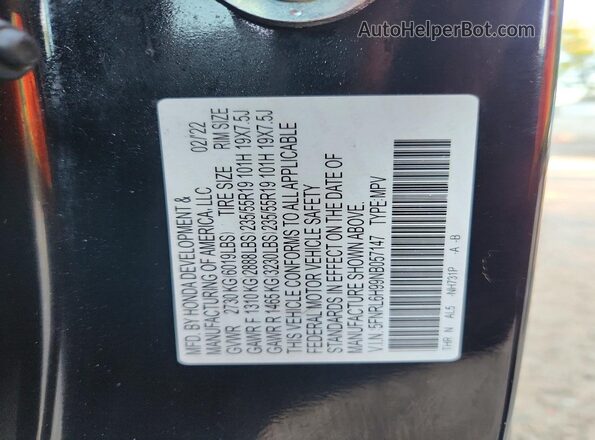 5FNRL6H99NB057147 2022 HONDA ODYSSEY Black VIN կոդի պիտակի տեսք