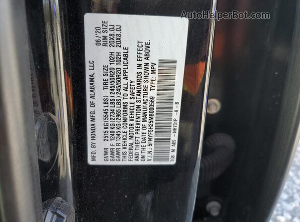 5FNYF5H25MB000569 2021 HONDA PILOT Black Widok wnętrza 360 stopni