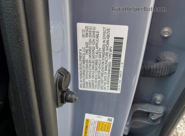 5FNYF5H39NB030653 2022 HONDA PILOT Gray VIN კოდის სტიკერის ხედი