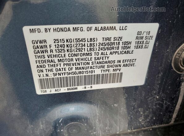 5FNYF5H50JB015101 2018 HONDA PILOT Blue Engine compartment view