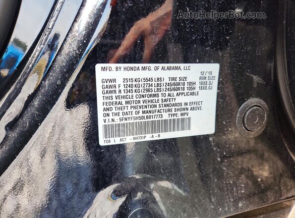 5FNYF5H50LB017773 2020 HONDA PILOT Black VIN կոդի պիտակի տեսք