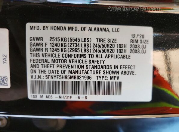 5FNYF5H95MB021936 2021 HONDA PILOT Black Սալոնի 360 աստիճան տեսք