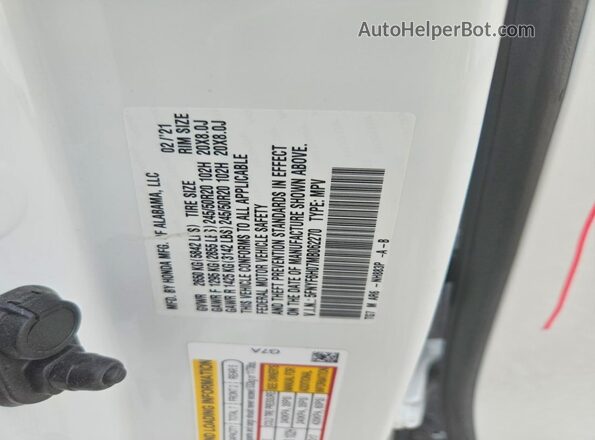5FNYF6H07MB062270 2021 HONDA PILOT White Widok wnętrza 360 stopni