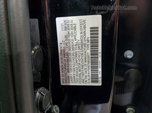 5FNYF6H07NB026077 2022 HONDA PILOT Черный Вид наклейки с VIN-кодом