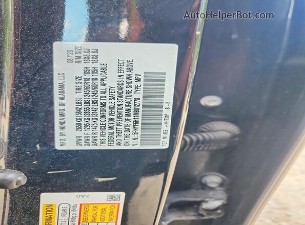 5FNYF6H11MB012778 2021 HONDA PILOT Black VIN կոդի պիտակի տեսք