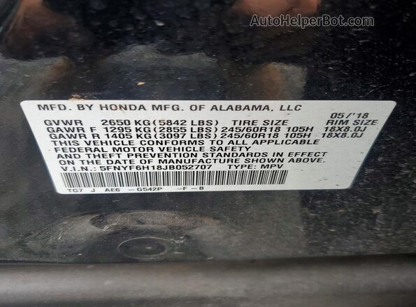 5FNYF6H18JB052707 2018 HONDA PILOT Green Սալոնի 360 աստիճան տեսք