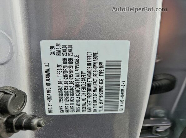 5FNYF6H20MB014739 2021 HONDA PILOT Серебряный Вид наклейки с VIN-кодом