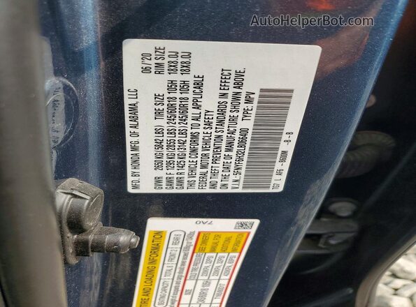 5FNYF6H32LB066400 2020 HONDA PILOT Blue Engine compartment view