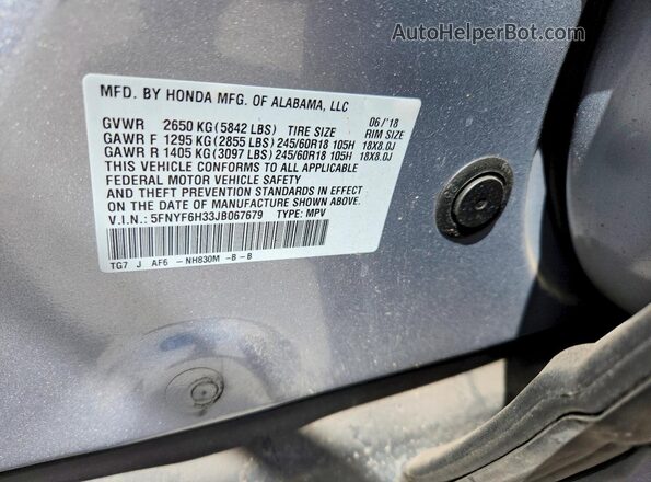 5FNYF6H33JB067679 2018 HONDA PILOT White ძრავის განყოფილების ხედი