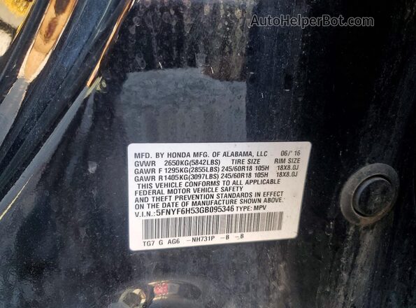 5FNYF6H53GB095346 2016 HONDA PILOT Black 360 interior view