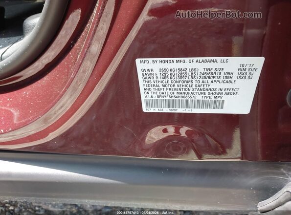 5FNYF6H54HB085572 2017 HONDA PILOT Бордовый Вид подкапотного пространства