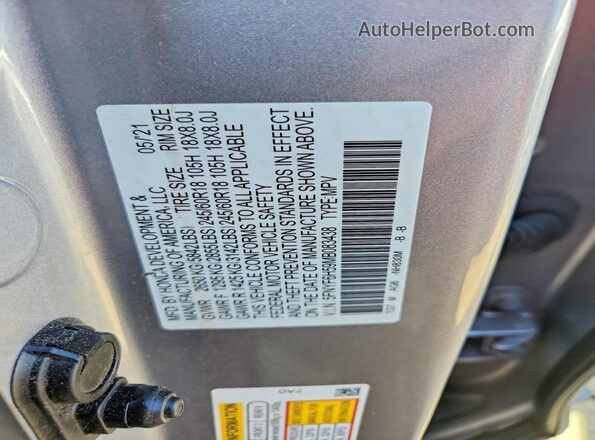 5FNYF6H59MB083438 2021 HONDA PILOT Silver Vista de la etiqueta del VIN