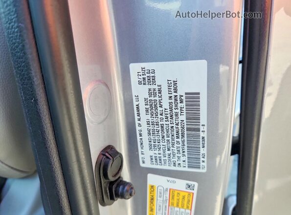 5FNYF6H67MB058224 2021 HONDA PILOT Silver VIN კოდის სტიკერის ხედი