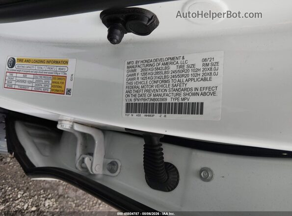 5FNYF6H73NB003909 2022 HONDA PILOT White Engine compartment view