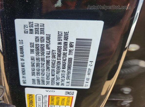 5FNYF6H76MB058806 2021 HONDA PILOT Black Вид підкапотного простору