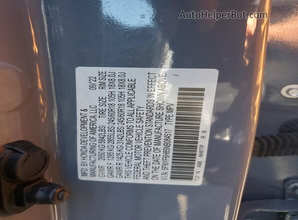 5FNYF6H85NB084517 2022 HONDA PILOT Blue ძრავის განყოფილების ხედი