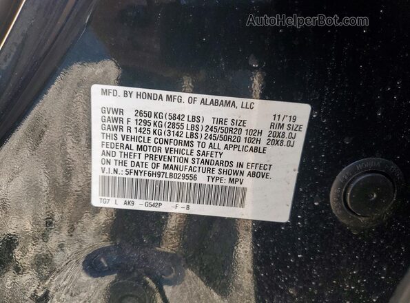 5FNYF6H97LB029556 2020 HONDA PILOT Зеленый Вид наклейки с VIN-кодом