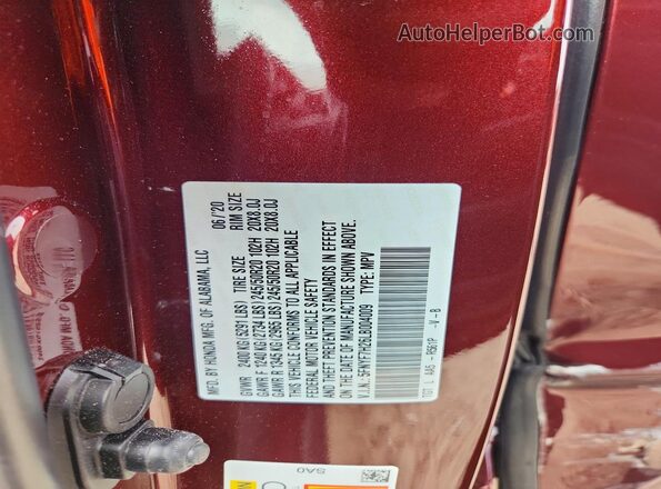 5FNYF7H26LB004009 2020 HONDA PASSPORT Burgundy 360 interior view