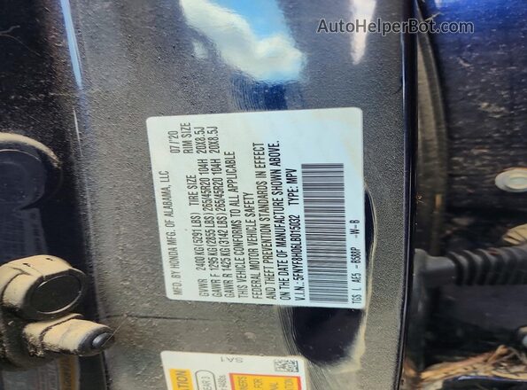 5FNYF8H06LB015032 2020 HONDA PASSPORT Blue Vista de la etiqueta del VIN