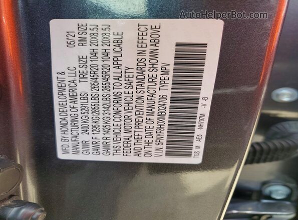 5FNYF8H0XMB024706 2021 HONDA PASSPORT Gray Widok komory silnika
