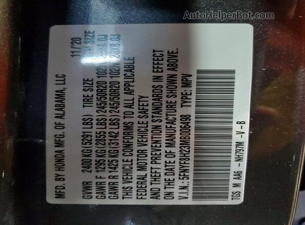 5FNYF8H23MB006498 2021 HONDA PASSPORT Gray Սալոնի 360 աստիճան տեսք