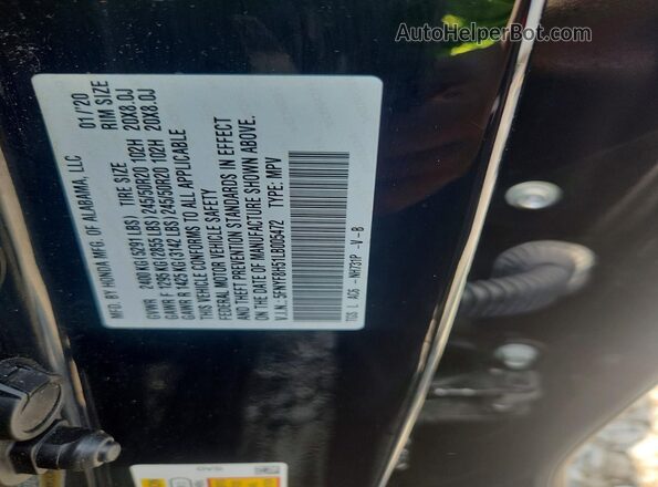 5FNYF8H51LB005472 2020 HONDA PASSPORT Black Vista de la etiqueta del VIN