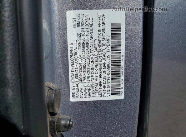 5FNYF8H55MB033535 2021 HONDA PASSPORT Silver 