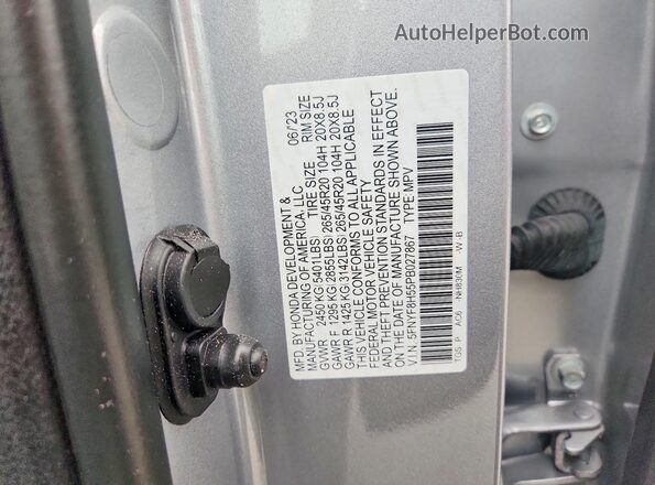 5FNYF8H55PB027867 2023 HONDA PASSPORT Серебряный Панорамный вид салона 360°