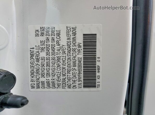 5FNYF8H55SB004632 2025 HONDA PASSPORT White VIN sticker view