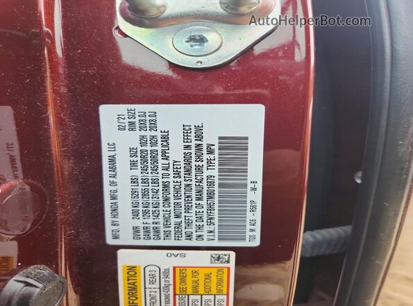 5FNYF8H57MB016879 2021 HONDA PASSPORT Burgundy Вид підкапотного простору