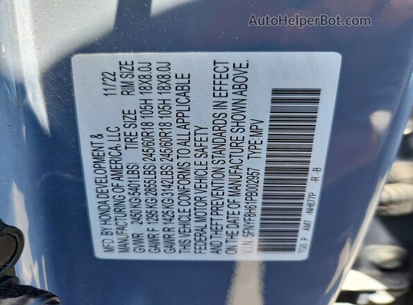 5FNYF8H61PB002957 2023 HONDA PASSPORT Gray Widok komory silnika