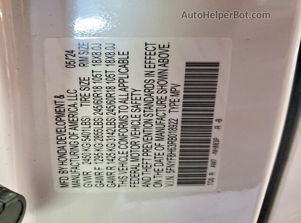 5FNYF8H63RB018922 2024 HONDA PASSPORT White Widok wnętrza 360 stopni