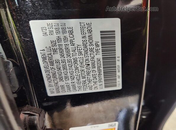 5FNYF8H68PB020341 2023 HONDA PASSPORT Черный Вид наклейки с VIN-кодом