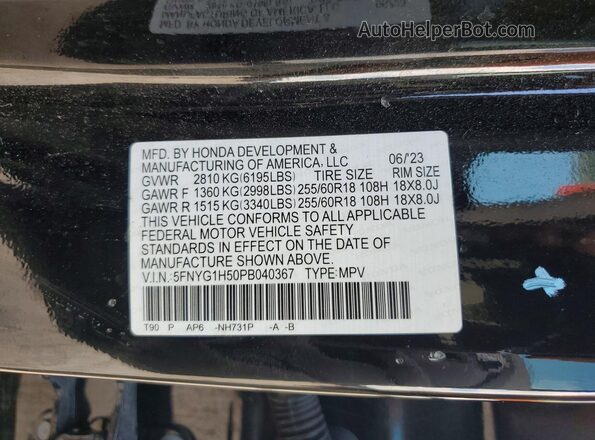 5FNYG1H50PB040367 2023 HONDA PILOT Black Շարժիչի բաժամունքի տեսք