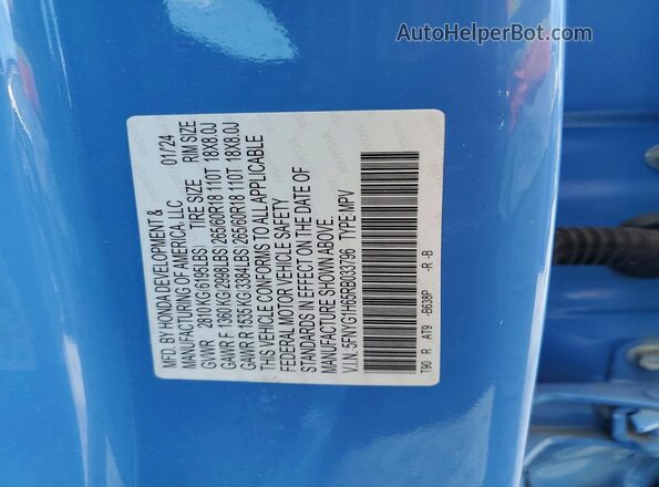 5FNYG1H65RB033796 2024 HONDA PILOT Blue Вид наклейки з VIN-кодом
