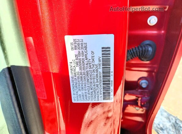 5FNYG1H79SB166107 2025 HONDA PILOT Red VIN კოდის სტიკერის ხედი