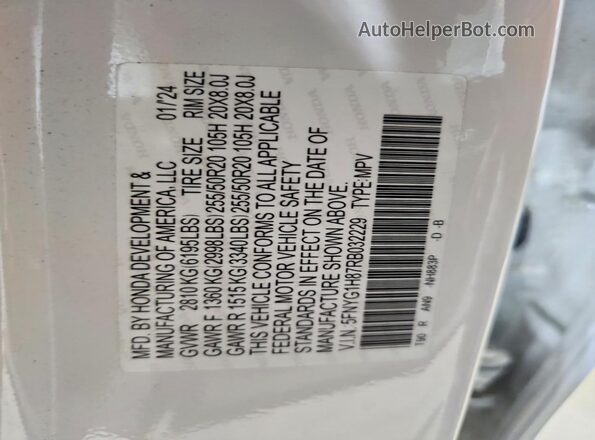 5FNYG1H87RB032229 2024 HONDA PILOT White VIN sticker view