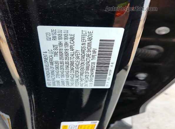 5FNYG2H41PB002126 2023 HONDA PILOT Черный Вид наклейки с VIN-кодом