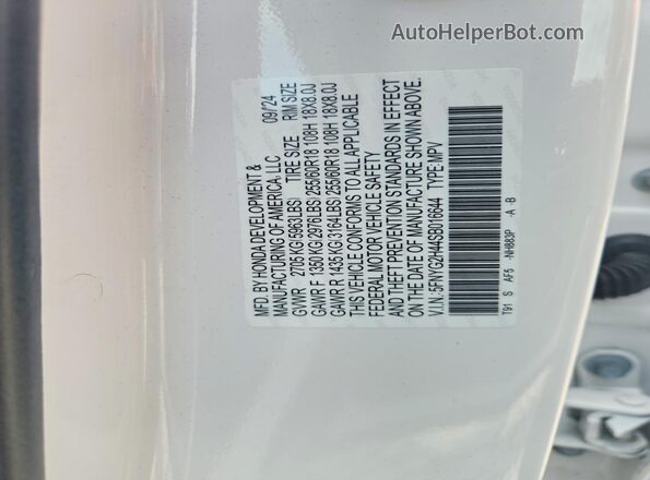 5FNYG2H44SB016644 2025 HONDA PILOT White VIN sticker view