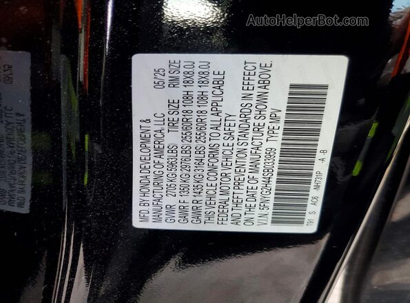 5FNYG2H44SB033959 2025 HONDA PILOT Black VIN კოდის სტიკერის ხედი