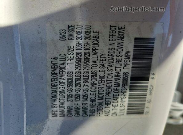 5FNYG2H73PB008598 2023 HONDA PILOT White Շարժիչի բաժամունքի տեսք