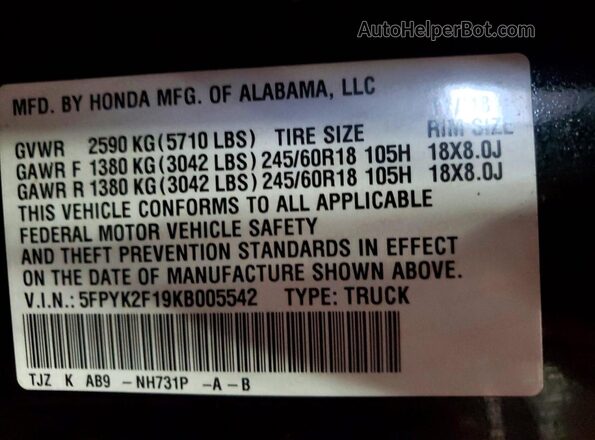 5FPYK2F19KB005542 2019 HONDA RIDGELINE Black Engine compartment view