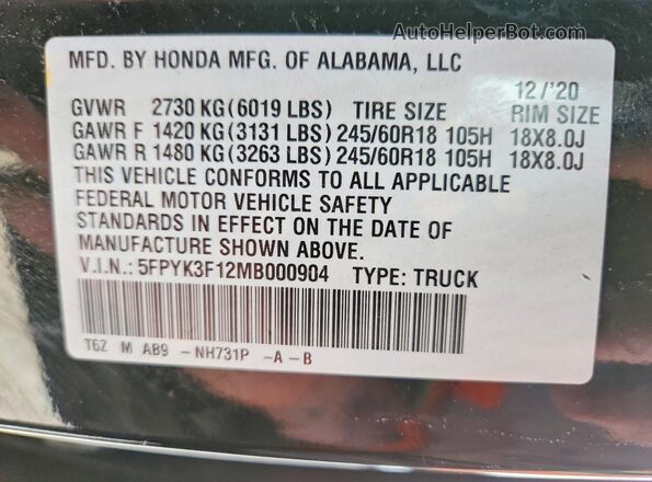 5FPYK3F12MB000904 2021 HONDA RIDGELINE Black Widok komory silnika