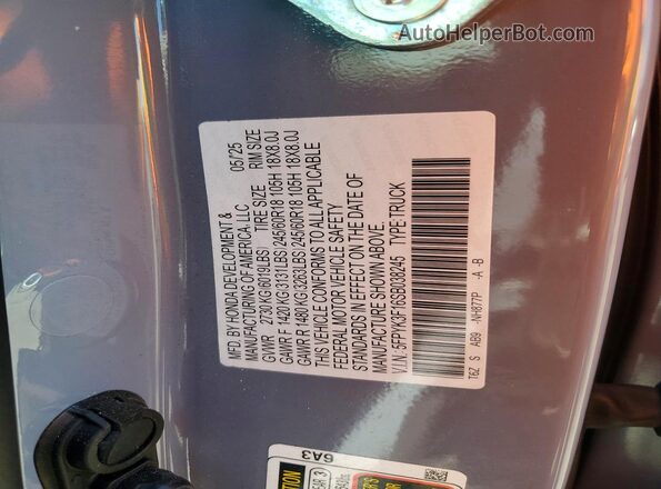 5FPYK3F16SB038245 2025 HONDA RIDGELINE Gray Вид наклейки з VIN-кодом