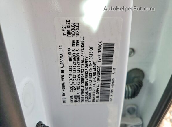 5FPYK3F18MB002320 2021 HONDA RIDGELINE Белый Вид подкапотного пространства