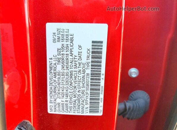 5FPYK3F18SB007238 2025 HONDA RIDGELINE Красный Вид подкапотного пространства
