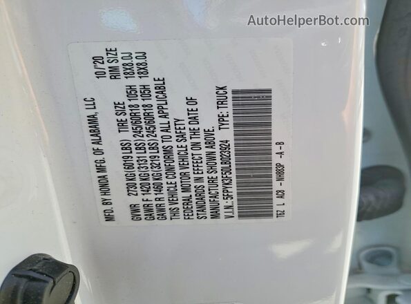 5FPYK3F50LB023924 2020 HONDA RIDGELINE White Вид підкапотного простору