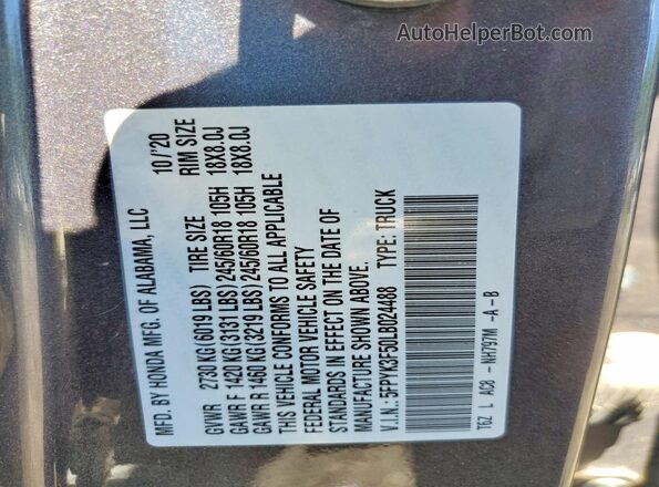 5FPYK3F50LB024488 2020 HONDA RIDGELINE Gray Вид підкапотного простору