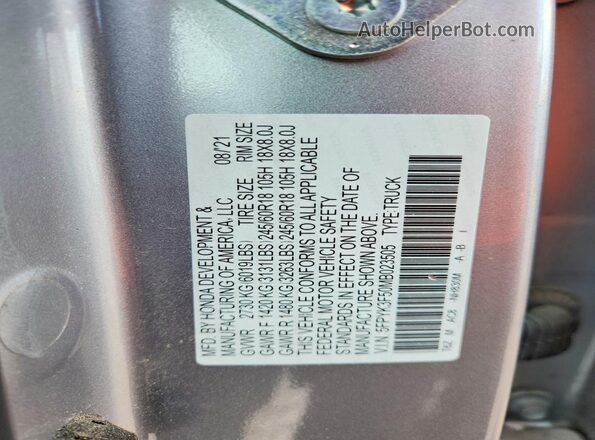 5FPYK3F50MB023505 2021 HONDA RIDGELINE Silver Շարժիչի բաժամունքի տեսք