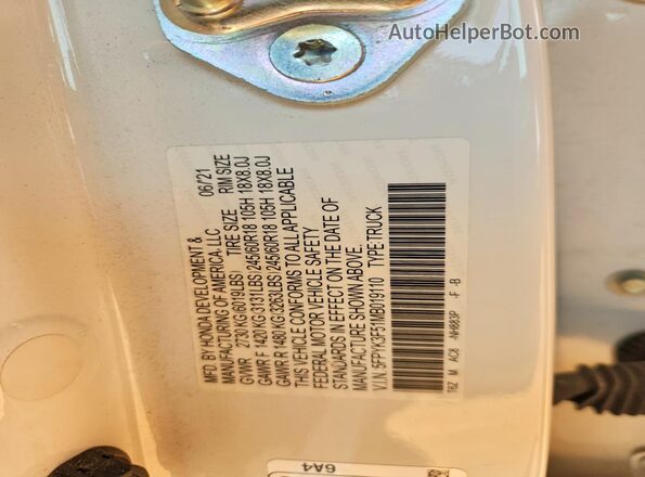5FPYK3F51MB019110 2021 HONDA RIDGELINE Белый Вид подкапотного пространства